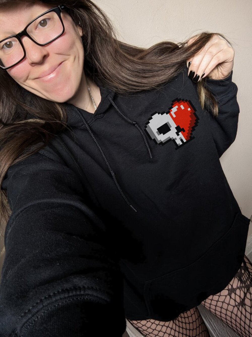 Pixel Skeleton Heart Black Hoodie Handmade Emo Goth Alternative Apparel Unisex